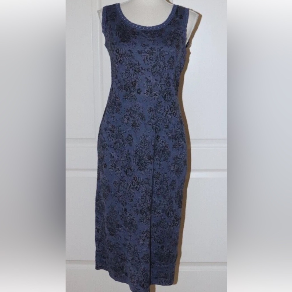Peruvian Connection Pima Cotton Knit Purple Black Floral Tank Dress Size Medium